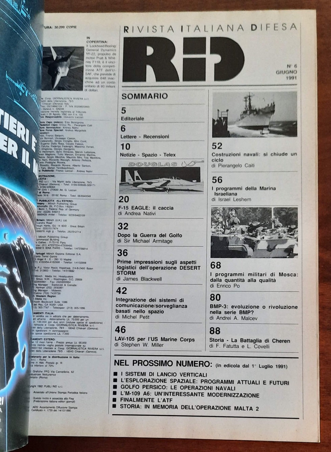 RID Rivista Italiana Difesa n. 6 Giugno 1991 - Speciale Marina Israeliana