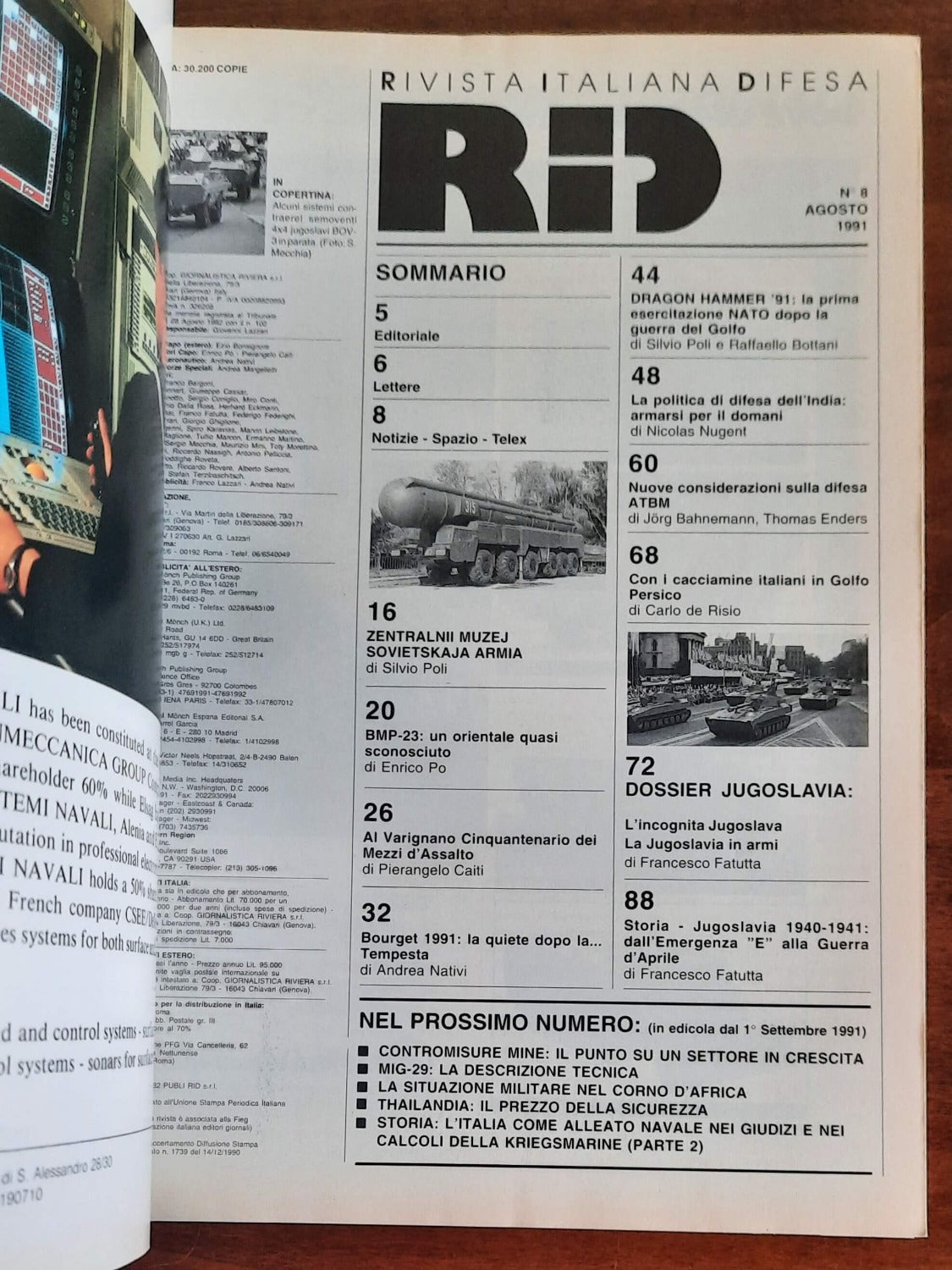 RID Rivista Italiana Difesa n. 8 Agosto 1991 - Speciale dossier Jugoslavia