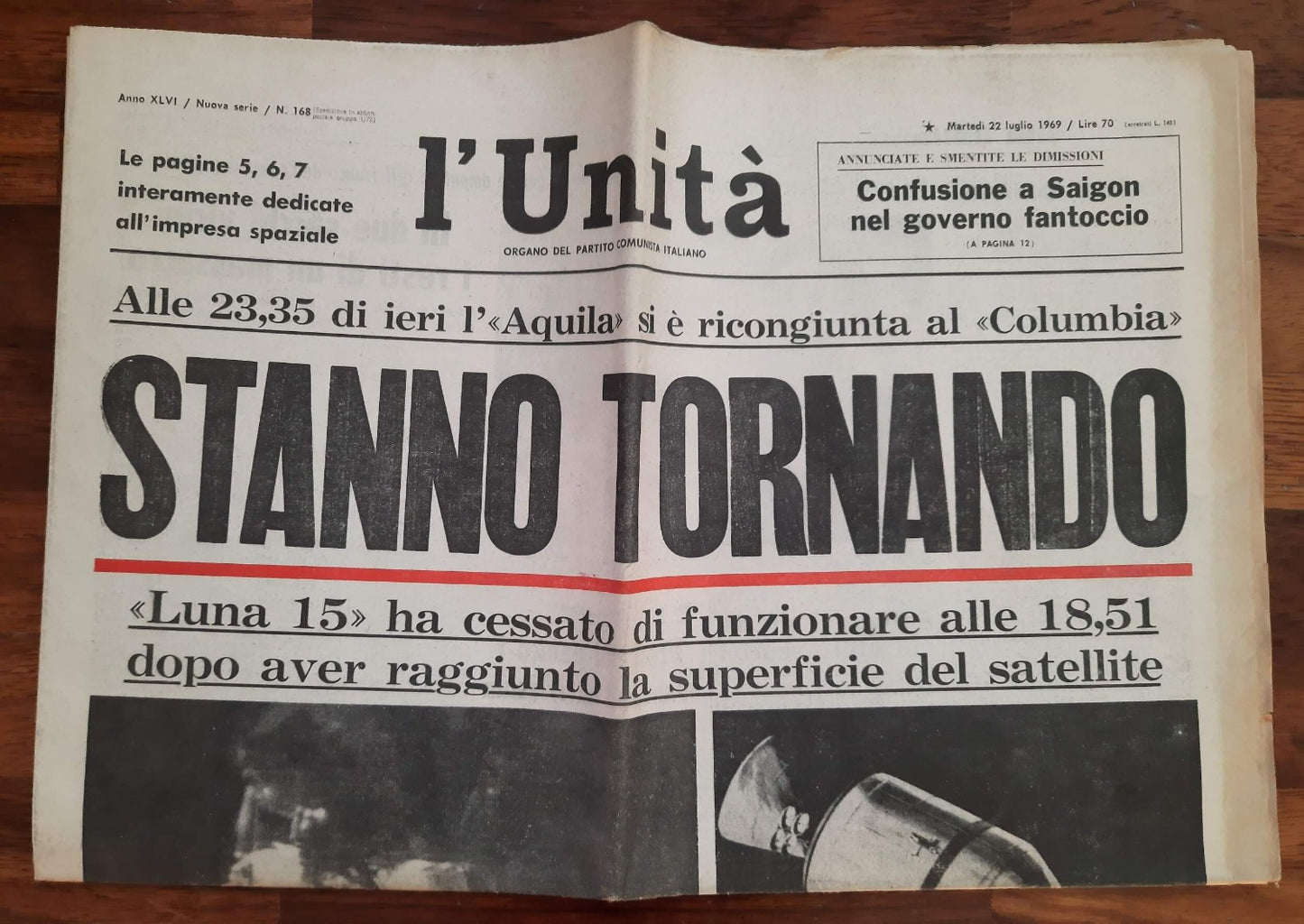 Stanno tornando - L'Unità del 22/7/1969 - Sbarco sulla Luna