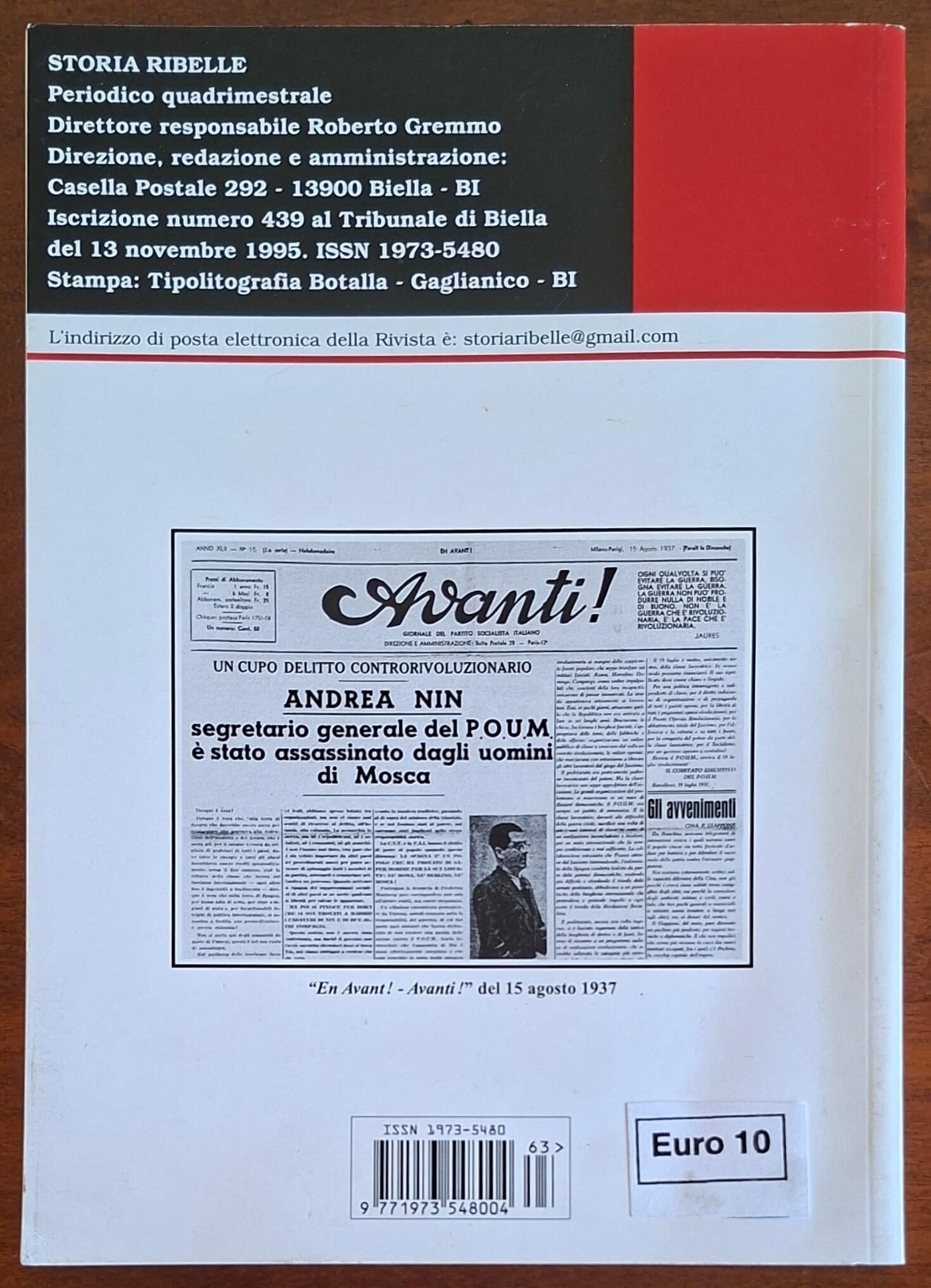 Storia Ribelle n. 63 - La repressione stalinista degli irregolari, degli anarchici e del P.O.U.M. Trotskista nella guerra di Spagna