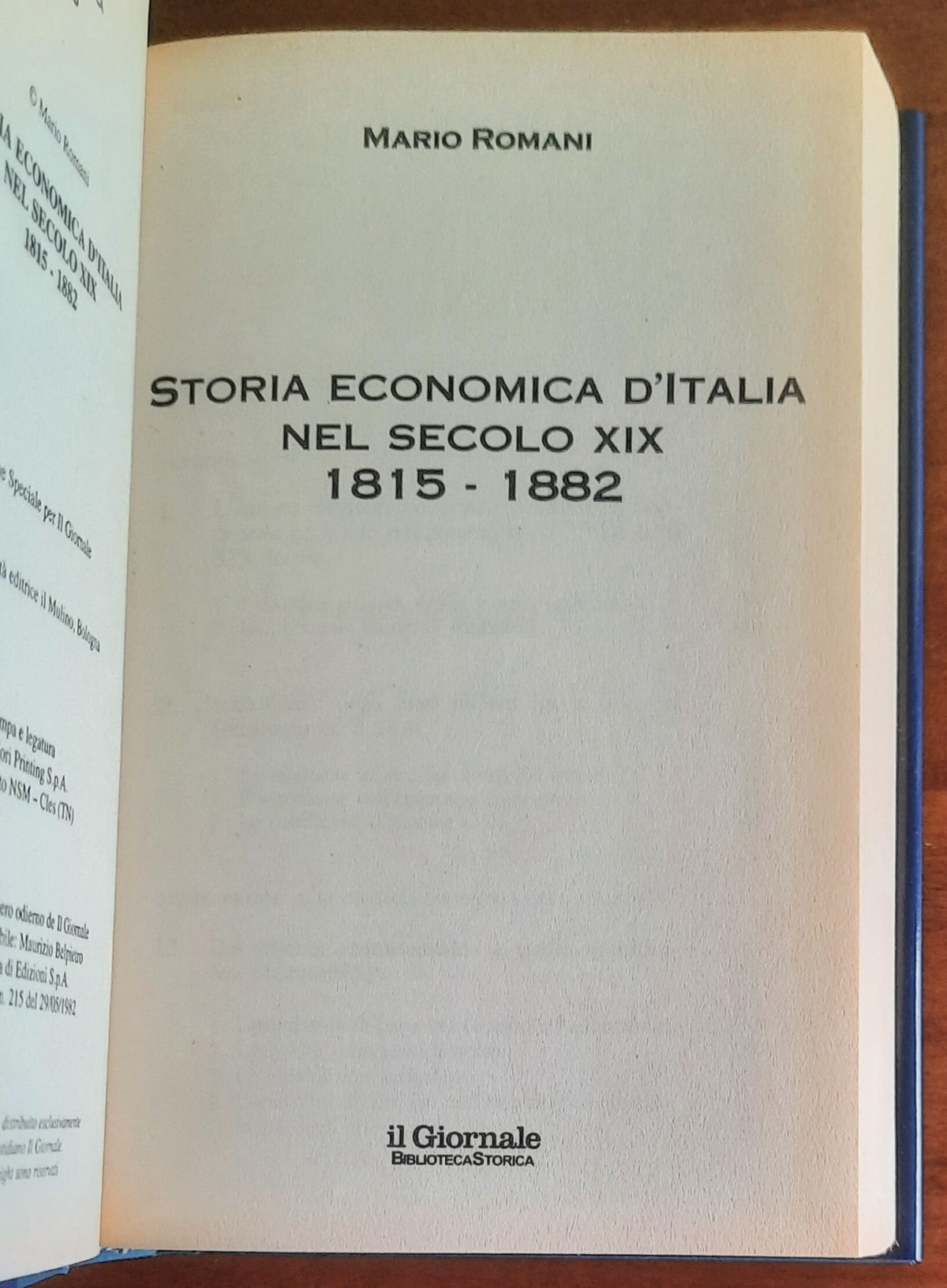 Storia economica d’Italia nel secolo XIX 1815 - 1882 - Biblioteca Storica