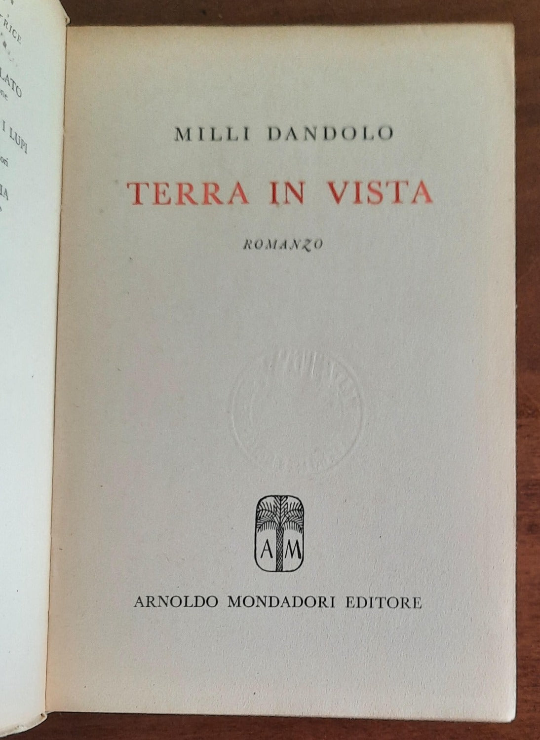 Terra in vista - di Milli Dandolo - Mondadori