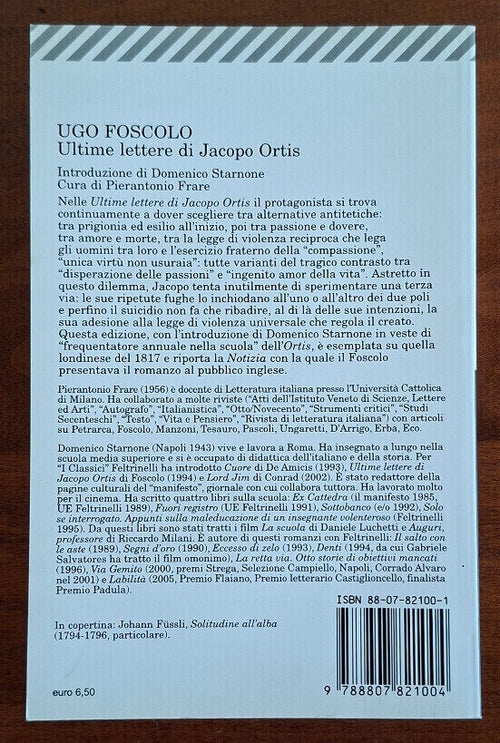 Ultime lettere di Jacopo Ortis - Ugo Foscolo - Feltrinelli