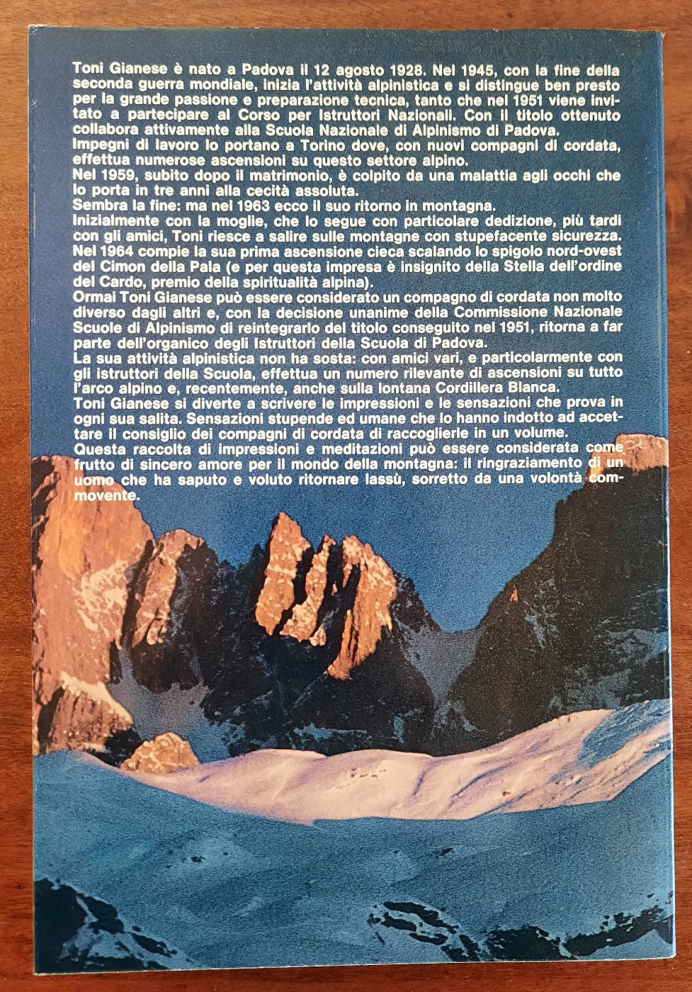 Il Cimon della Pala diario di Toni Gianese, alpinista cieco