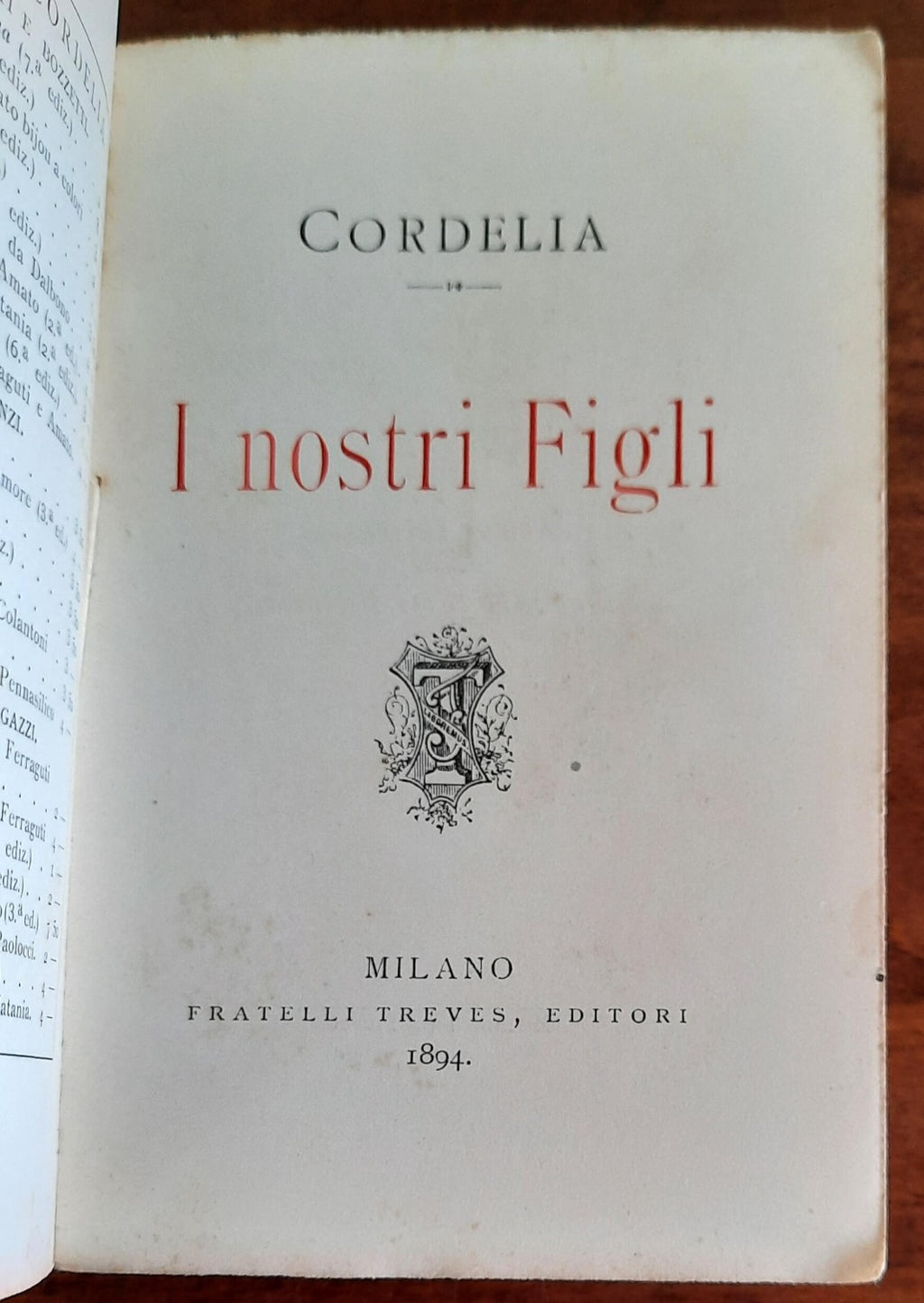 I nostri Figli - Fratelli Treves - 1894 - Libreria Biellese