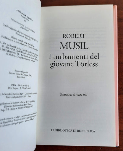 I turbamenti del giovane Torless - La Biblioteca Di Repubblica - 2002